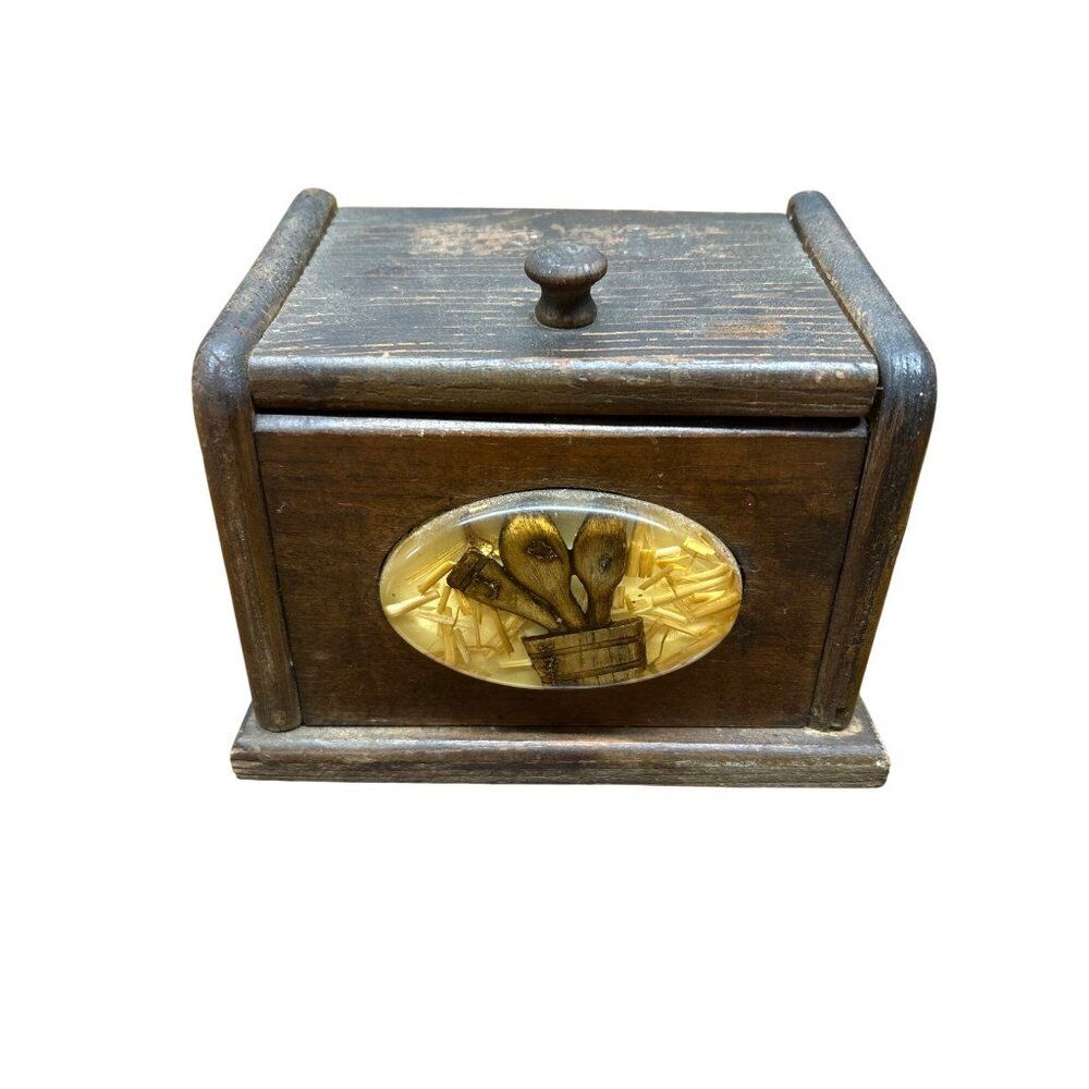 Vintage Wood Recipe Box With Rustic Kitchen Utensil Design